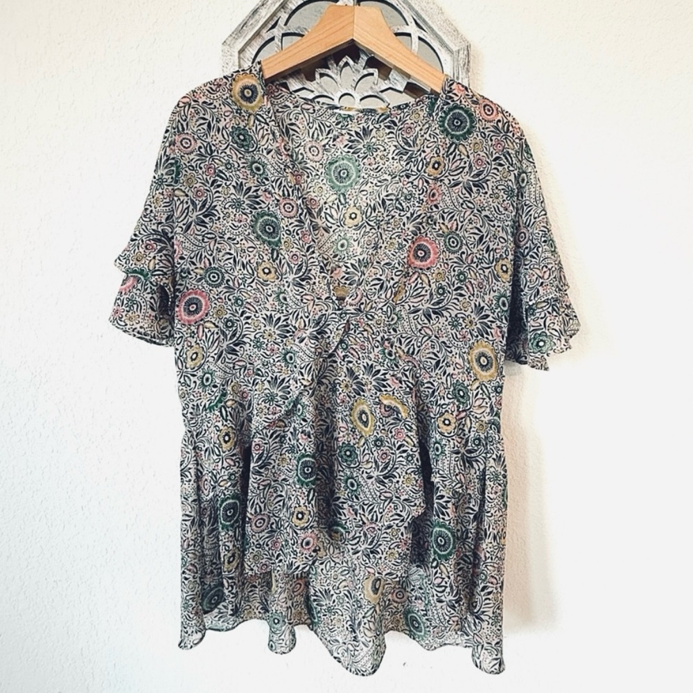 CAbi • Poet Folklore Floral Tiered Ruffle Peplum Blouse